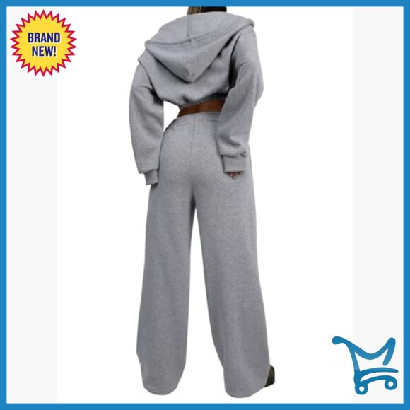 Large Slim Fit Cropped Hoodie Sweatpants Set Lightweight Polyester Activewear - Picture 2 of 6